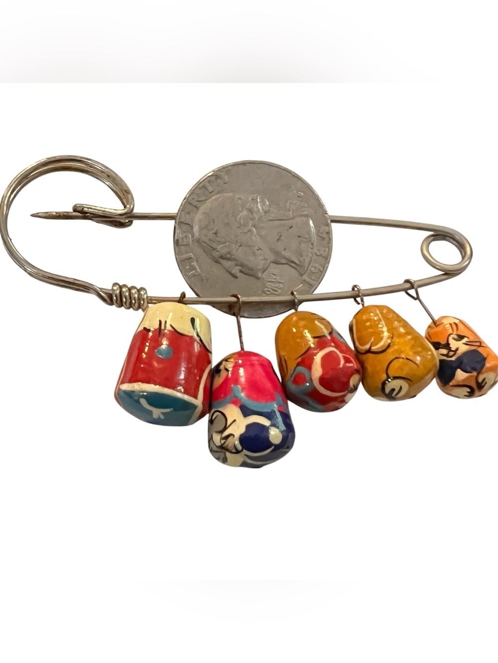 Hand-Painted Ceramic Bead Charm Brooch - Multicolor - Picture 4 of 5